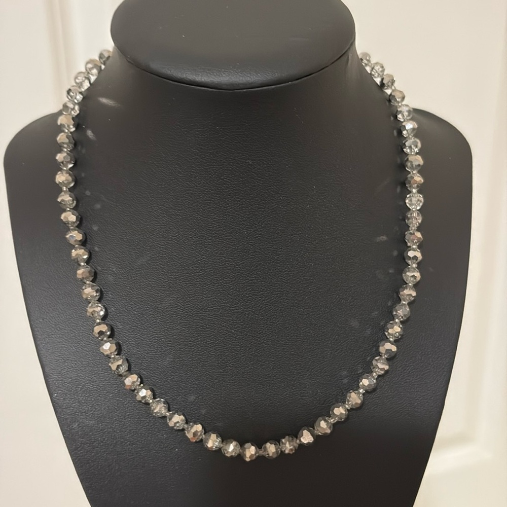 White House Black Market Gunmetal Gray Crystal Beaded Necklace